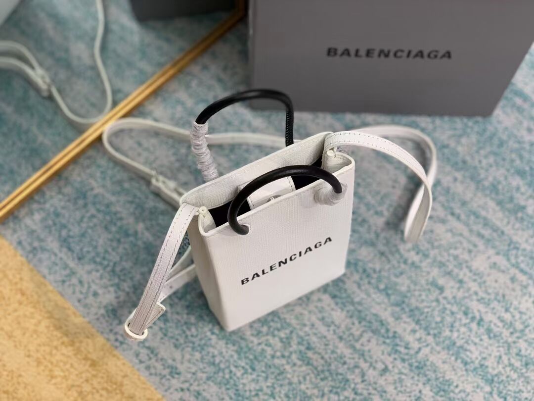 Balenciaga Original Leather Mini Shopper Bag B152865 white&black