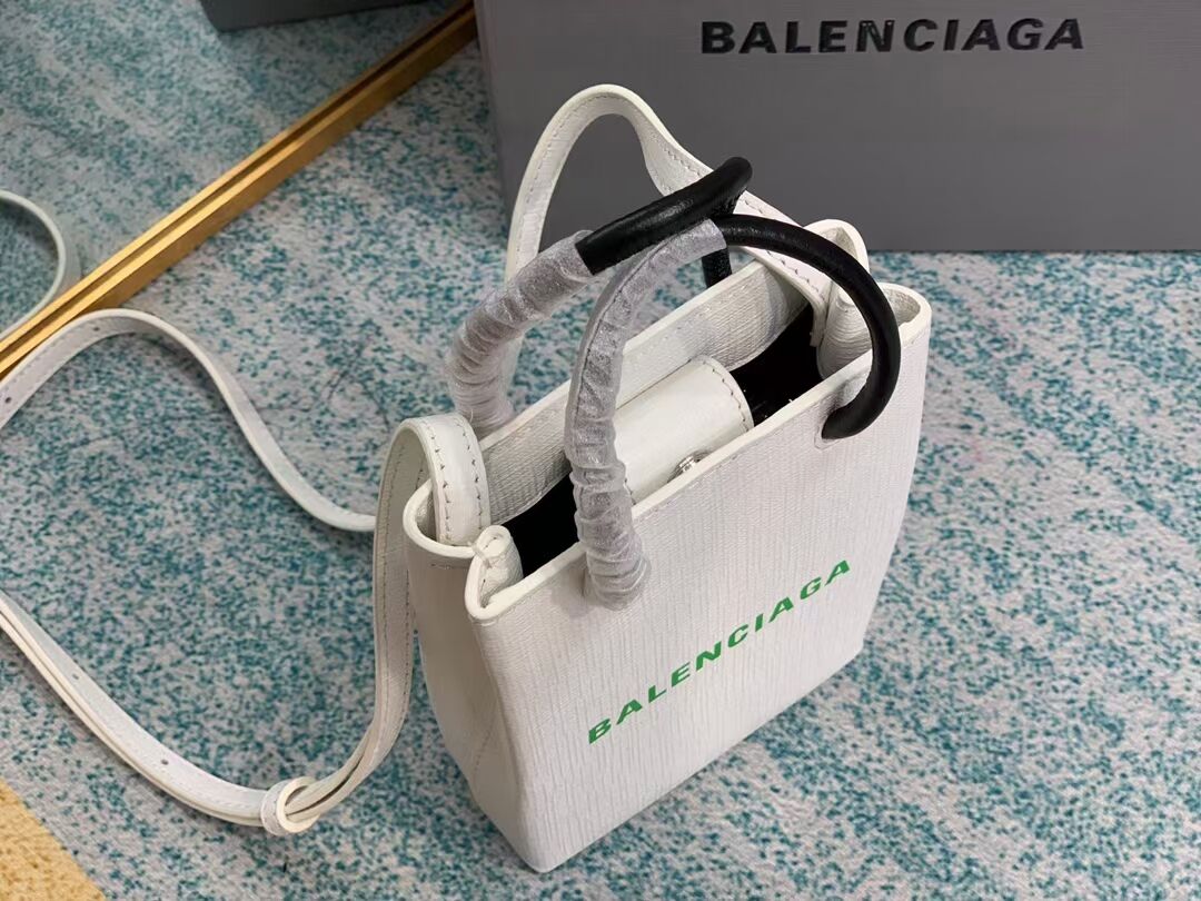 Balenciaga Original Leather Mini Shopper Bag B152865 white&green