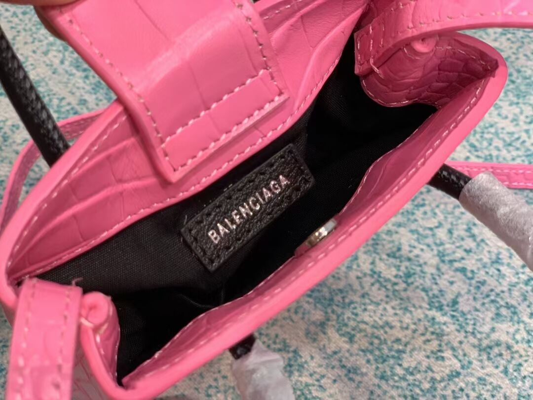 Balenciaga Original shiny crocodile embossed leather Mini Shopper Bag B152865 pink