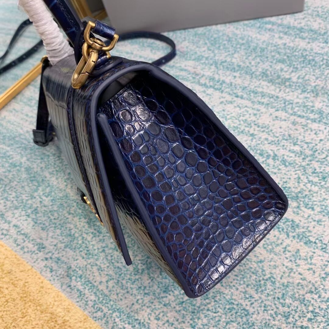 Balenciaga HOURGLASS SMALL TOP HANDLE BAG crocodile embossed calfskin B108895E dark blue