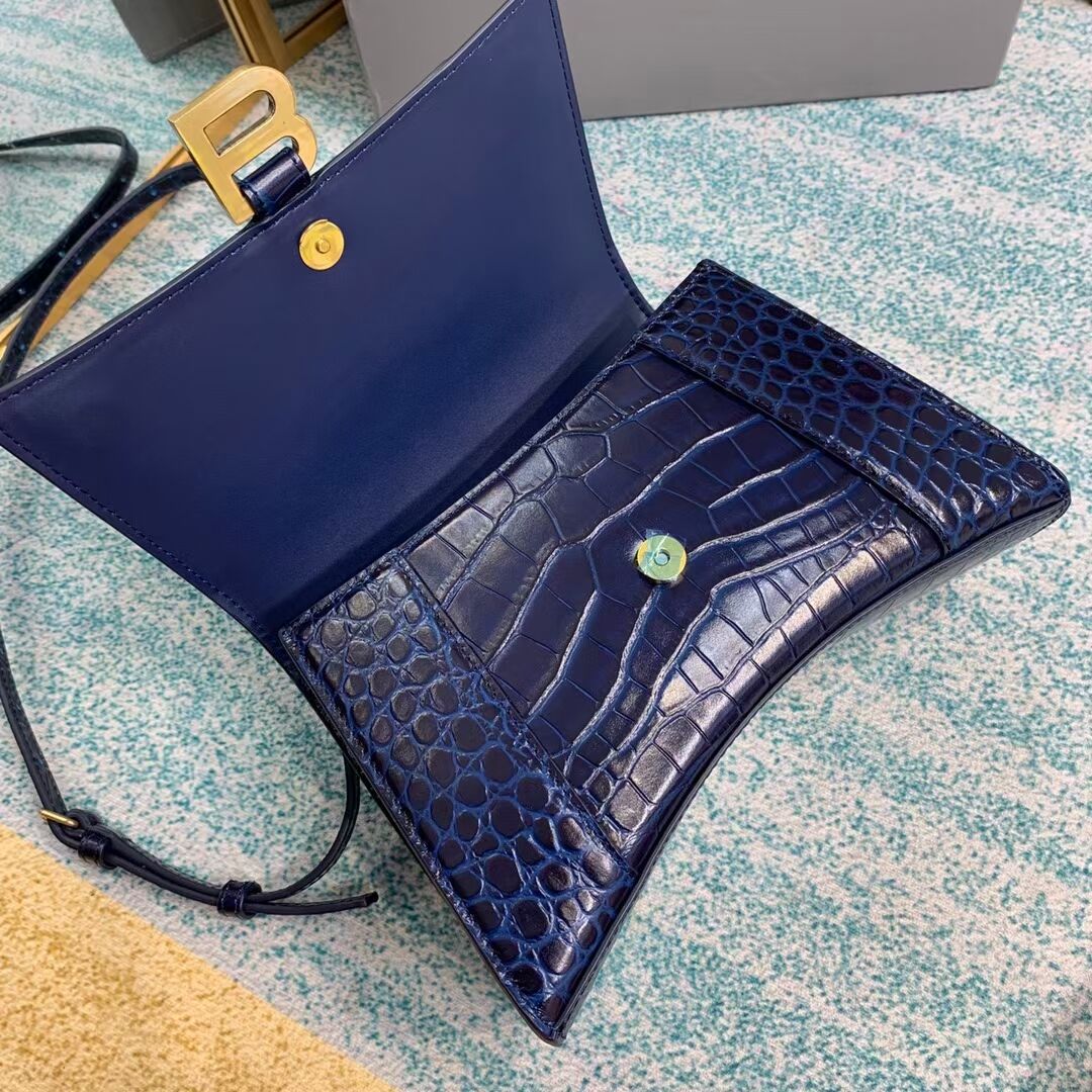 Balenciaga HOURGLASS SMALL TOP HANDLE BAG crocodile embossed calfskin B108895E dark blue