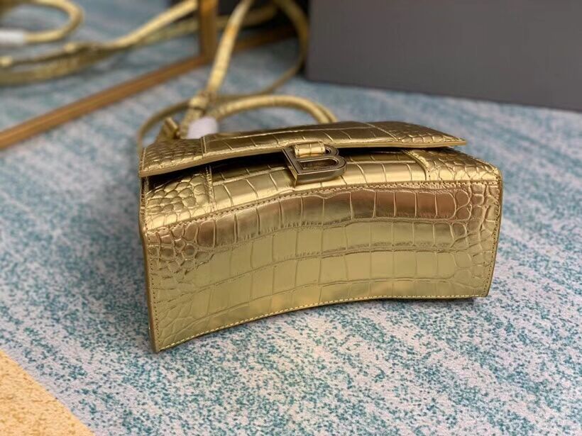 Balenciaga HOURGLASS SMALL TOP HANDLE BAG crocodile embossed calfskin B108895E gold