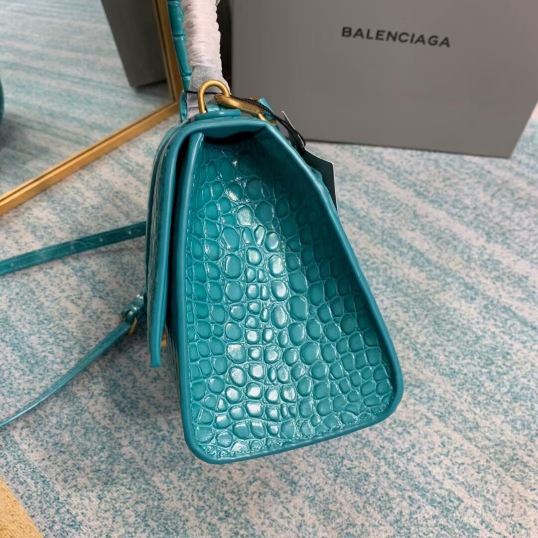 Balenciaga HOURGLASS SMALL TOP HANDLE BAG crocodile embossed calfskin B108895E light blue