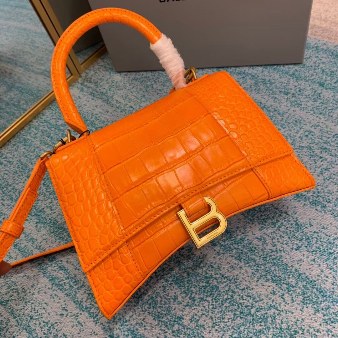 Balenciaga HOURGLASS SMALL TOP HANDLE BAG crocodile embossed calfskin B108895E orange