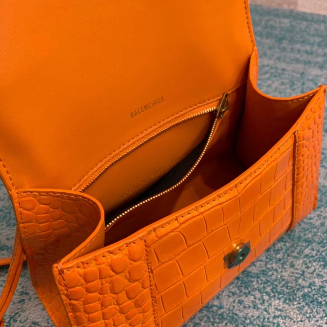 Balenciaga HOURGLASS SMALL TOP HANDLE BAG crocodile embossed calfskin B108895E orange