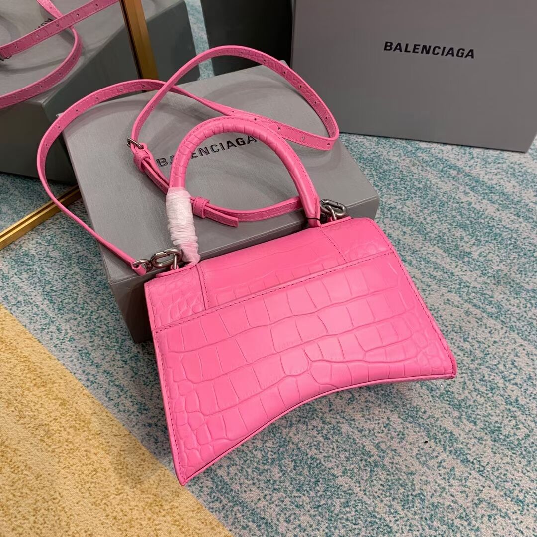 Balenciaga HOURGLASS SMALL TOP HANDLE BAG crocodile embossed calfskin B108895E pink