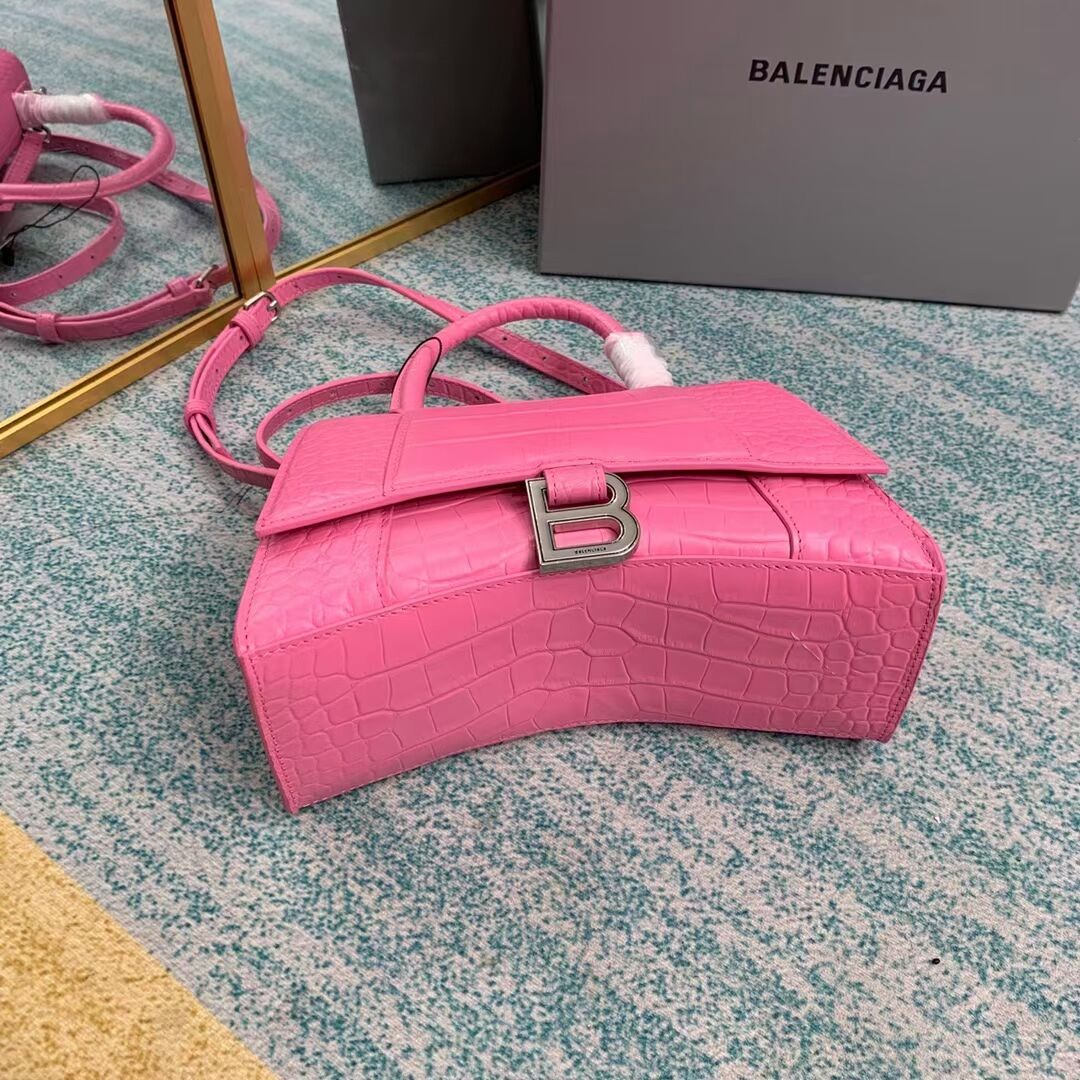 Balenciaga HOURGLASS SMALL TOP HANDLE BAG crocodile embossed calfskin B108895E pink