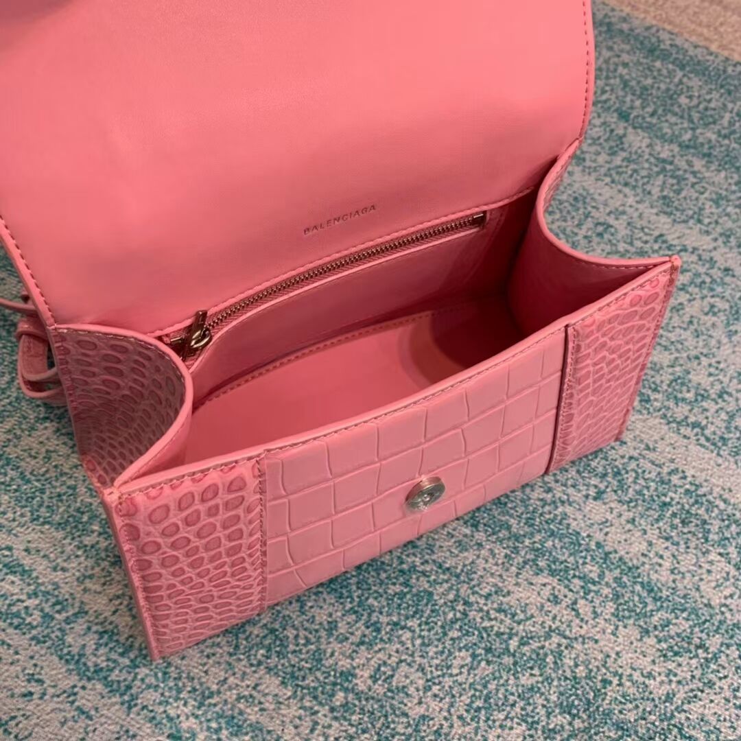 Balenciaga HOURGLASS SMALL TOP HANDLE BAG crocodile embossed calfskin B108895E pink
