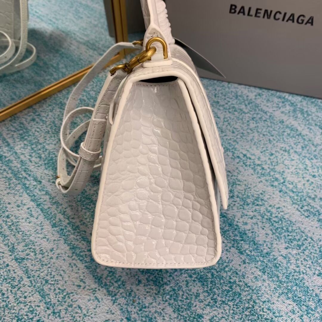 Balenciaga HOURGLASS SMALL TOP HANDLE BAG crocodile embossed calfskin B108895E white