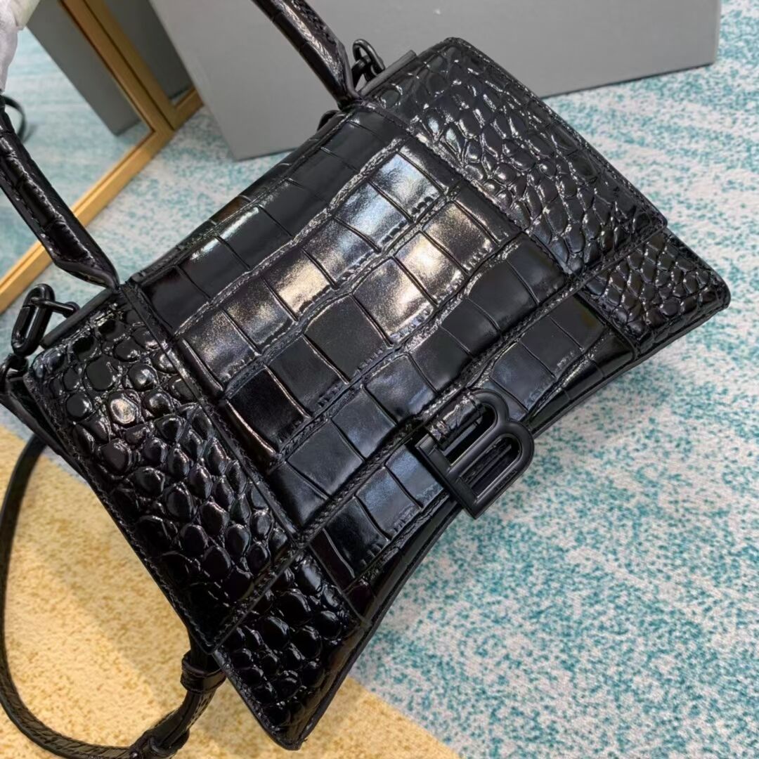 Balenciaga HOURGLASS SMALL TOP HANDLE BAG crocodile embossed calfskin B108895F