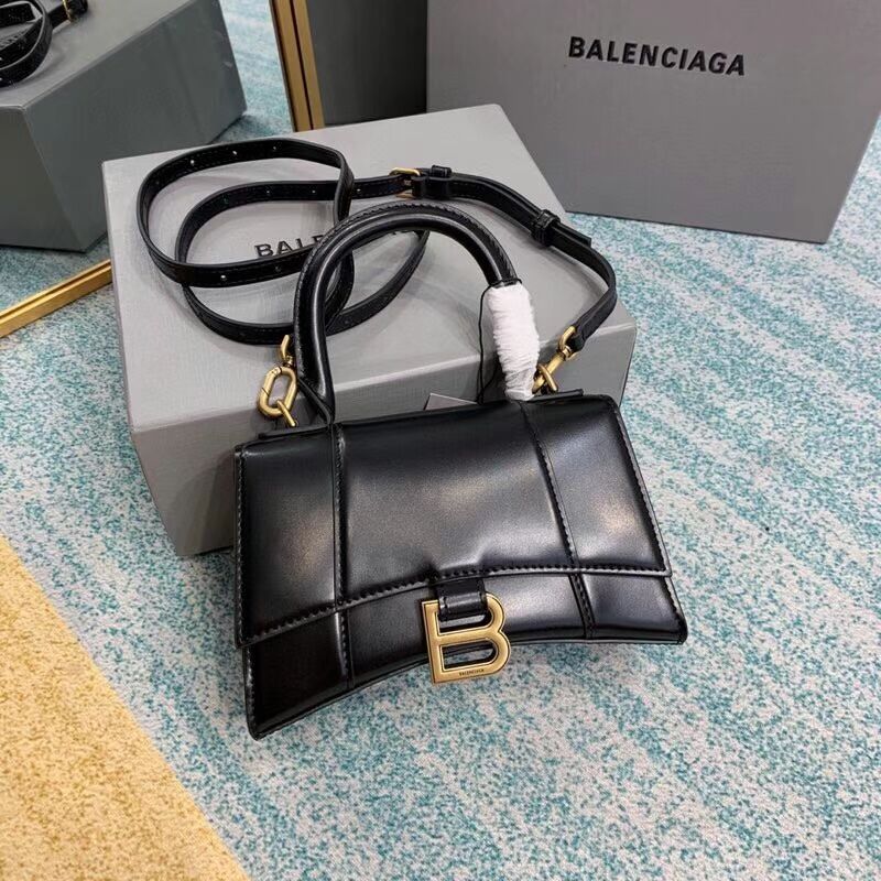 Balenciaga Hourglass XS Top Handle Bag shiny box calfskin 28331 black