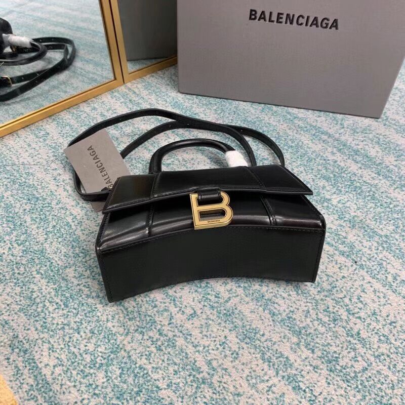 Balenciaga Hourglass XS Top Handle Bag shiny box calfskin 28331 black