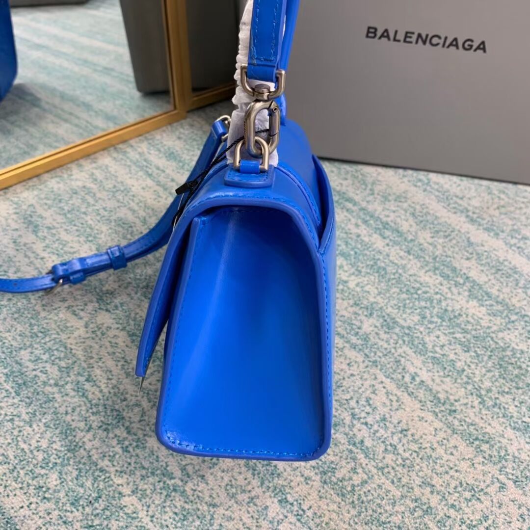 Balenciaga Hourglass XS Top Handle Bag shiny box calfskin 28331 blue