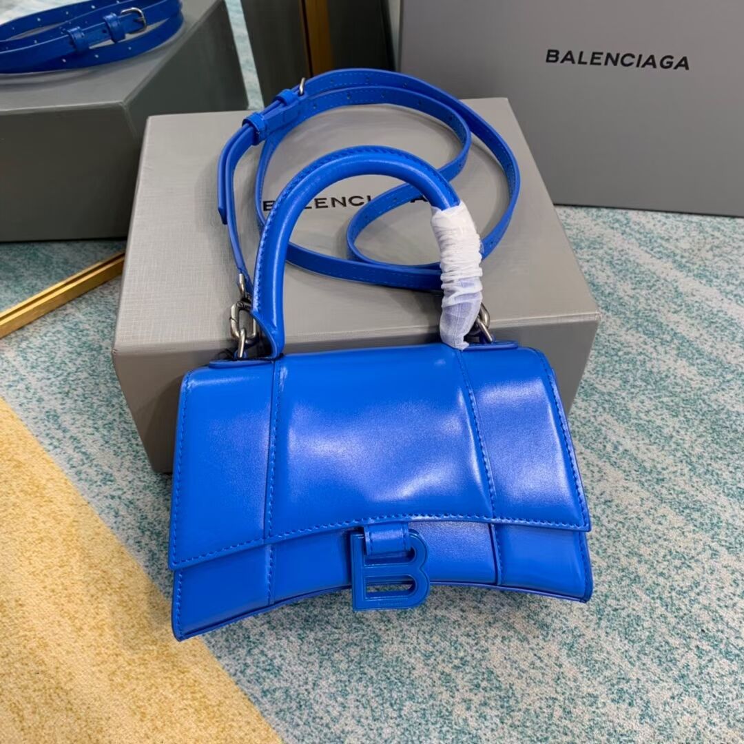 Balenciaga Hourglass XS Top Handle Bag shiny box calfskin 28331 blue