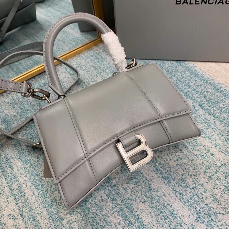 Balenciaga Hourglass XS Top Handle Bag shiny box calfskin 28331 grey