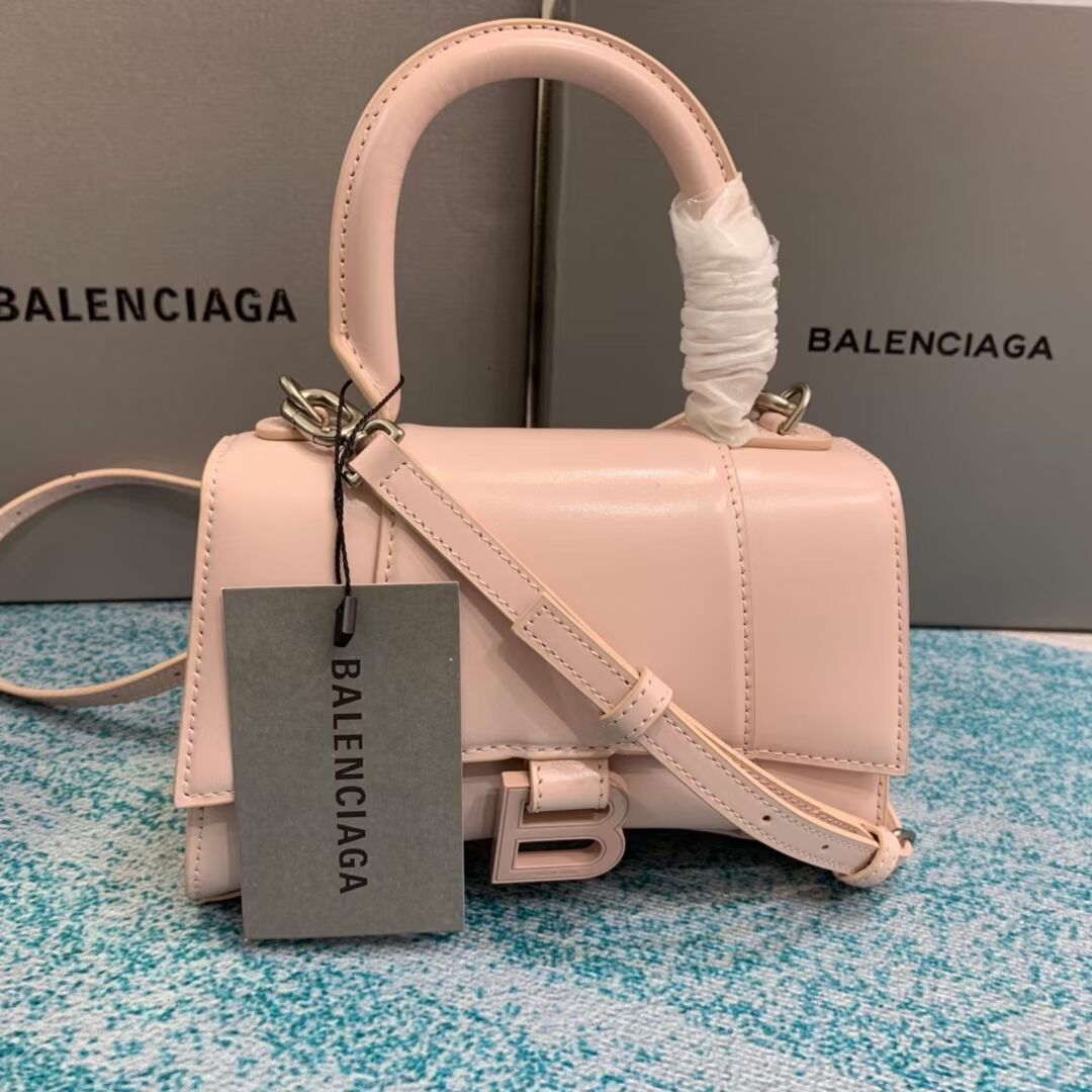 Balenciaga Hourglass XS Top Handle Bag shiny box calfskin 28331 LIGHT ROSE