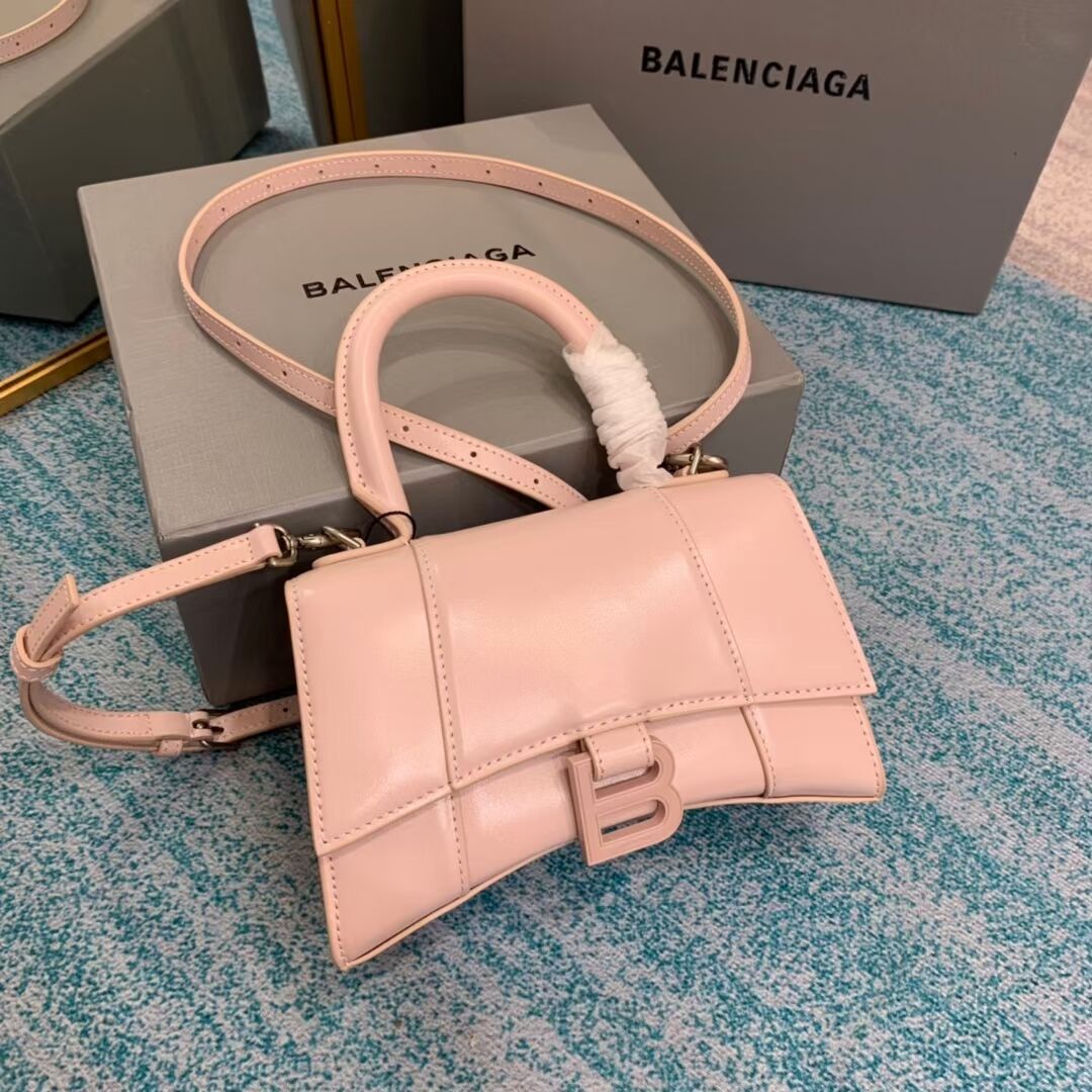 Balenciaga Hourglass XS Top Handle Bag shiny box calfskin 28331 LIGHT ROSE