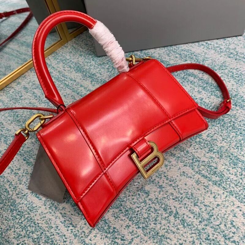 Balenciaga Hourglass XS Top Handle Bag shiny box calfskin 28331 red