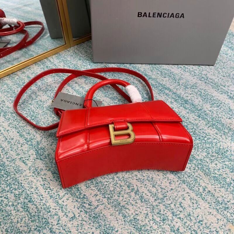 Balenciaga Hourglass XS Top Handle Bag shiny box calfskin 28331 red