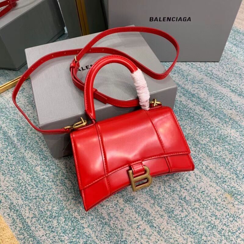 Balenciaga Hourglass XS Top Handle Bag shiny box calfskin 28331 red