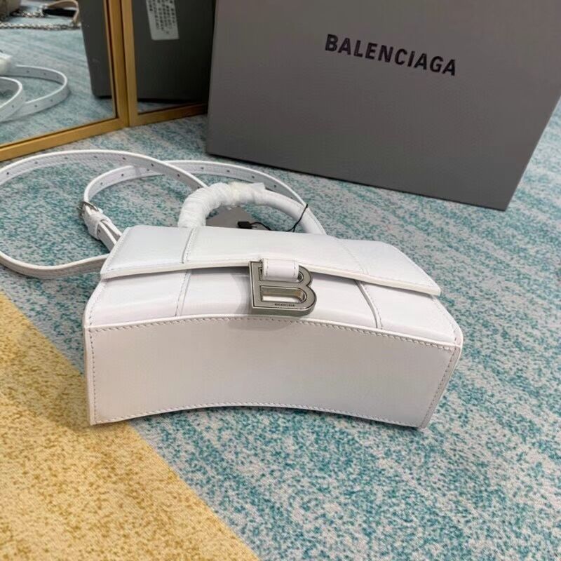 Balenciaga Hourglass XS Top Handle Bag shiny box calfskin 28331 white