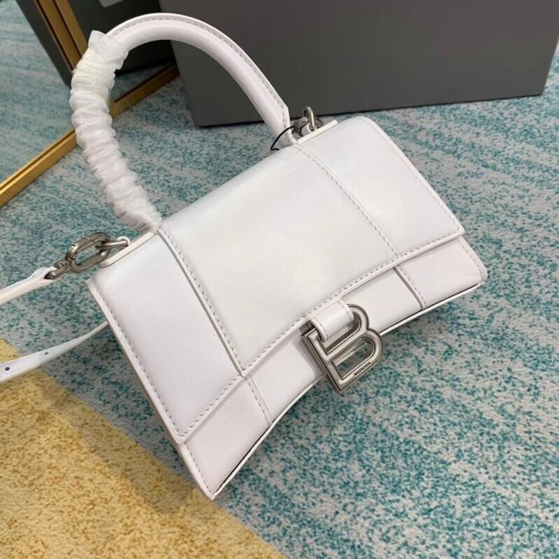 Balenciaga Hourglass XS Top Handle Bag shiny box calfskin 28331 white