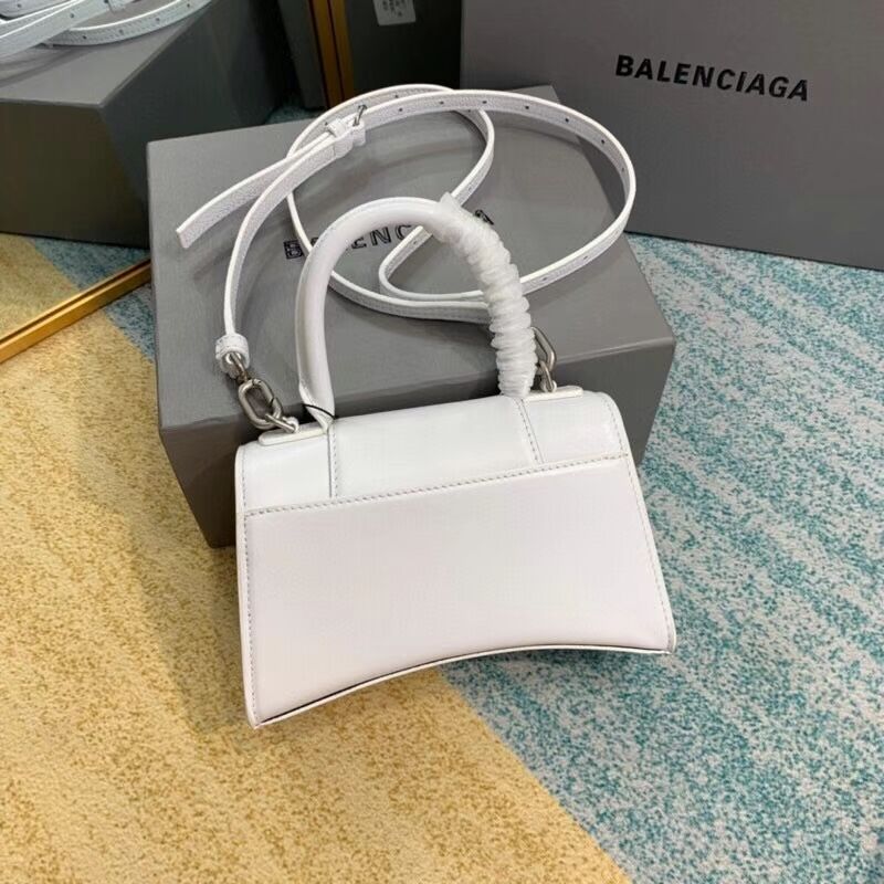 Balenciaga Hourglass XS Top Handle Bag shiny box calfskin 28331 white