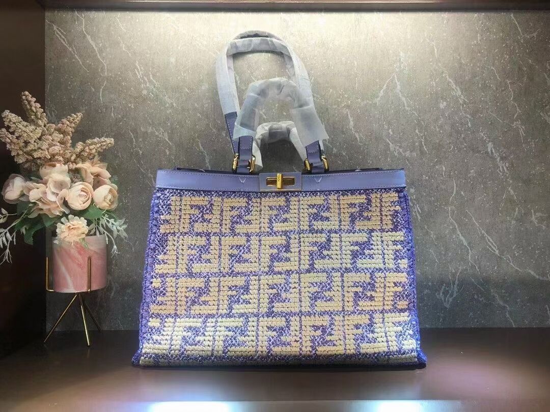 FENDI PEEKABOO X-TOTE FF raffia bag 8BH374A Lavender