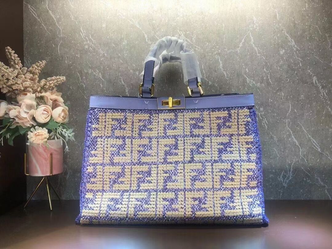 FENDI PEEKABOO X-TOTE FF raffia bag 8BH374A Lavender