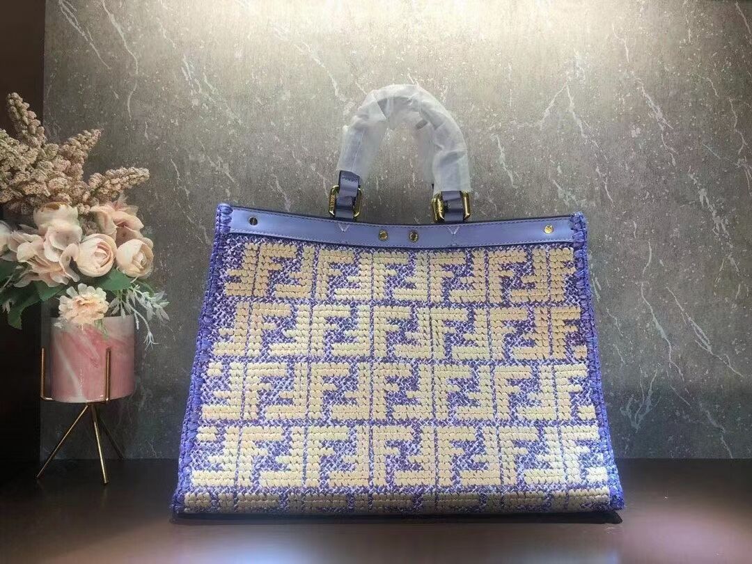 FENDI PEEKABOO X-TOTE FF raffia bag 8BH374A Lavender