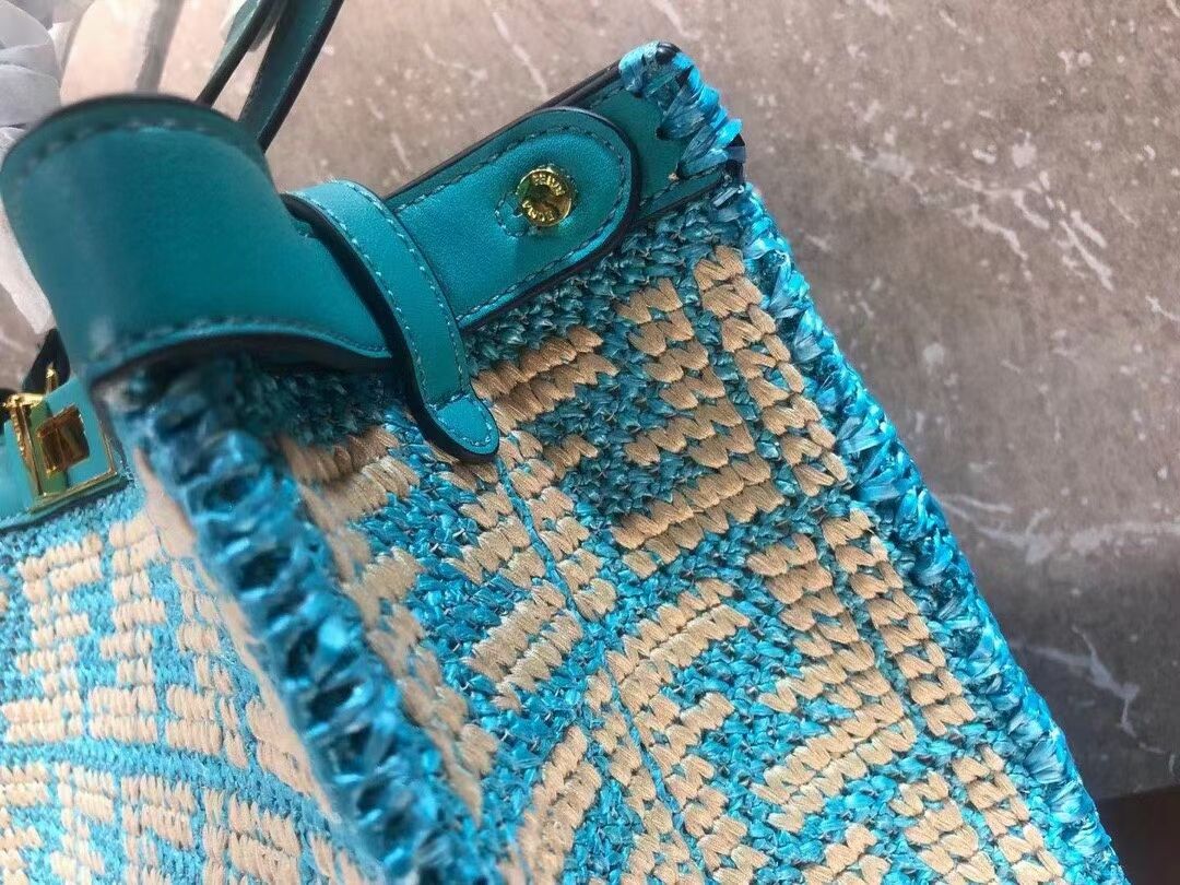 FENDI PEEKABOO X-TOTE FF raffia bag 8BH374A light blue