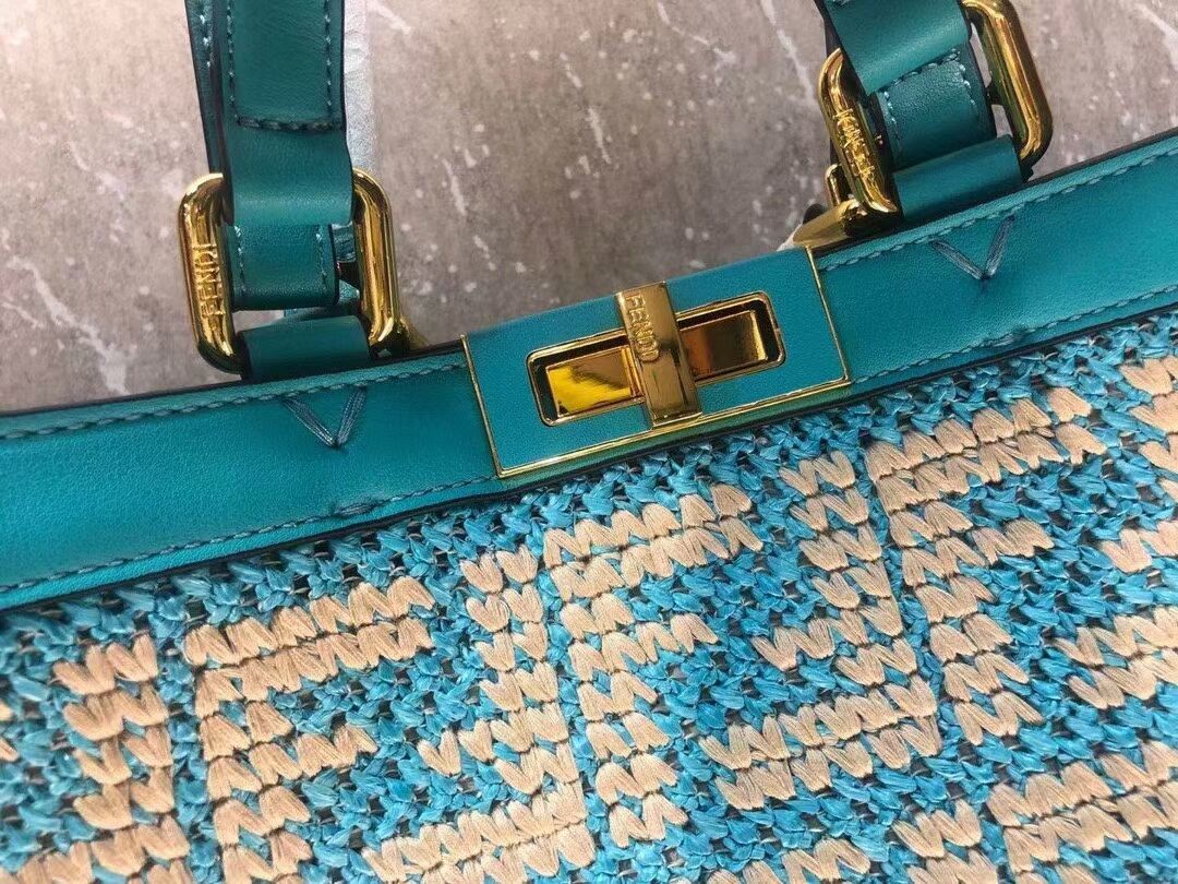 FENDI PEEKABOO X-TOTE FF raffia bag 8BH374A light blue