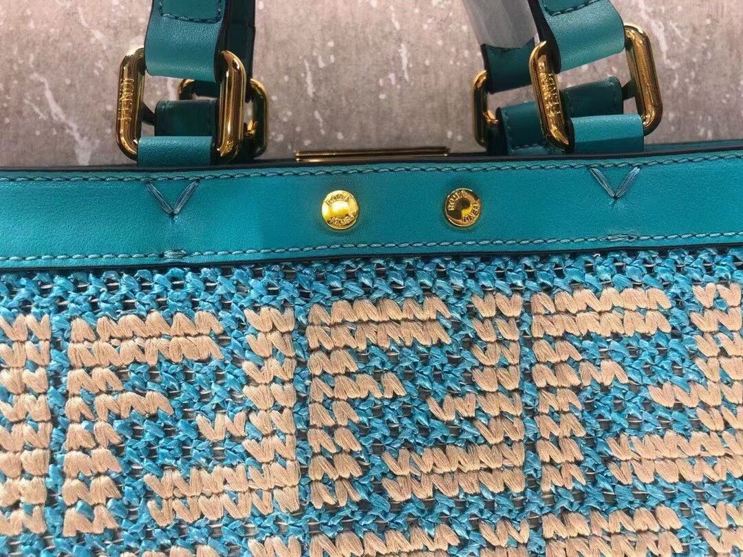 FENDI PEEKABOO X-TOTE FF raffia bag 8BH374A light blue