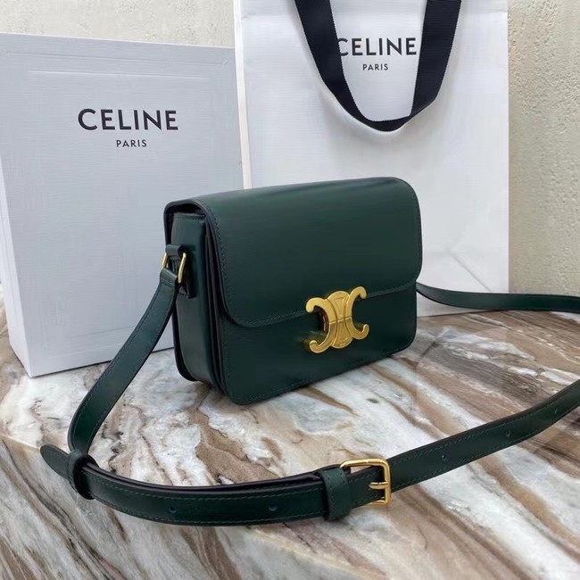 Celine TEEN TRIOMPHE BAG IN SHINY CALFSKIN MINERAL 188423 blackish green