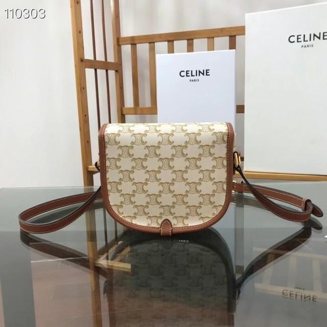 Celine TRIOMPHE SHOULDER BAG IN TRIOMPHE CANVAS AND CALFKSIN 191502 WHITE