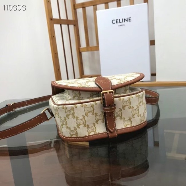 Celine TRIOMPHE SHOULDER BAG IN TRIOMPHE CANVAS AND CALFKSIN 191502 WHITE