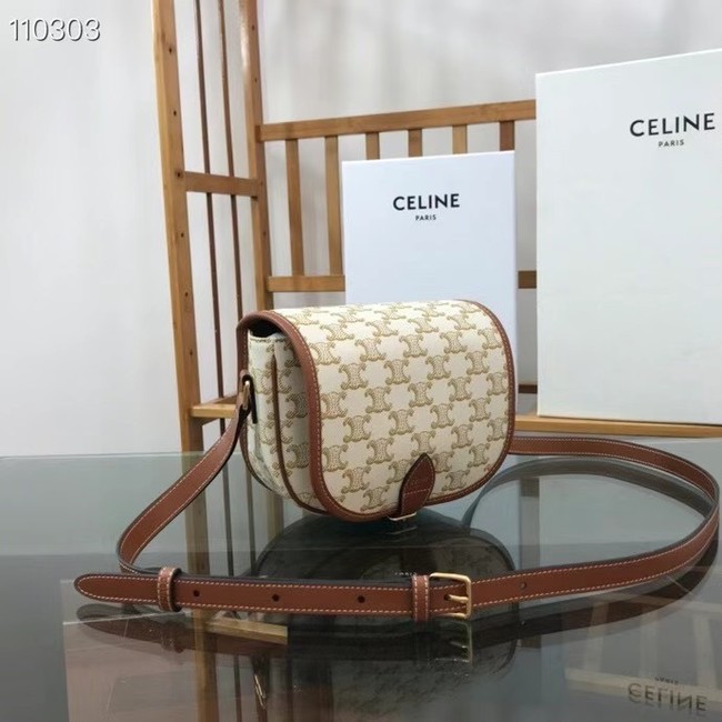 Celine TRIOMPHE SHOULDER BAG IN TRIOMPHE CANVAS AND CALFKSIN 191502 WHITE