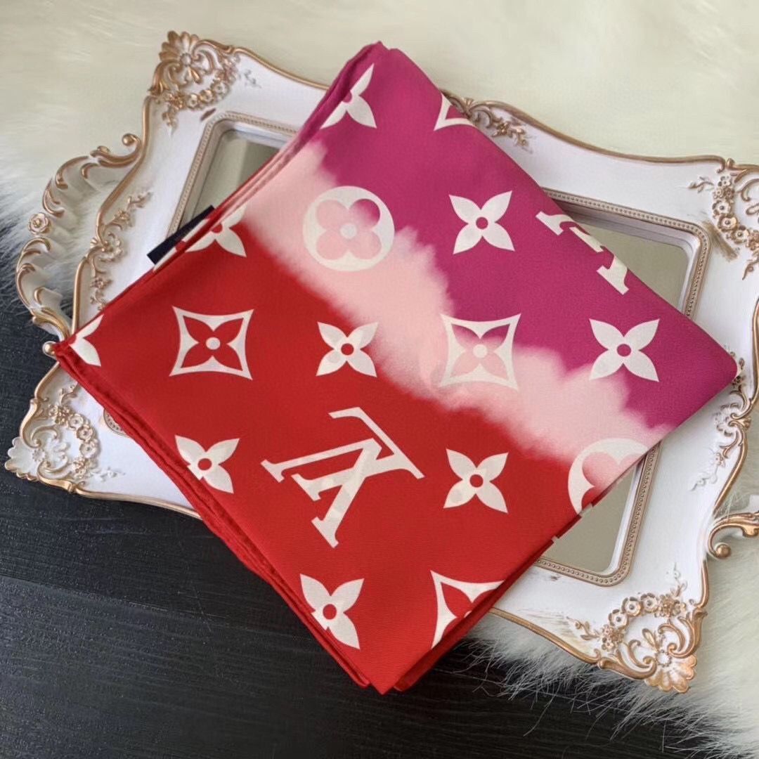 Louis Vuitton ESCALE MONOGRAM SQUARE Silk Scarf M76780 Red