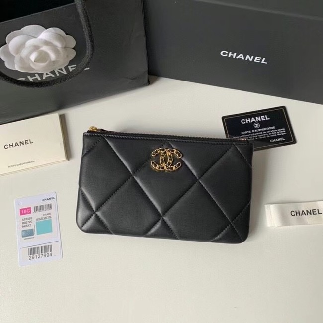 CHANEL 19 Sheepskin Original Leather Carry on bag AP1059 black