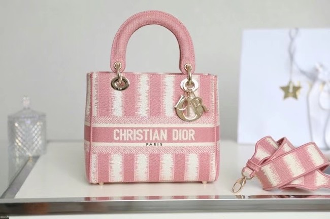 DIOR MEDIUM LADY D-LITE BAG Pink D-Stripes Embroidery M0565