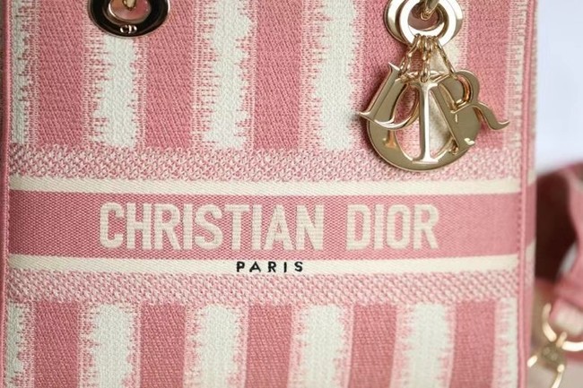 DIOR MEDIUM LADY D-LITE BAG Pink D-Stripes Embroidery M0565