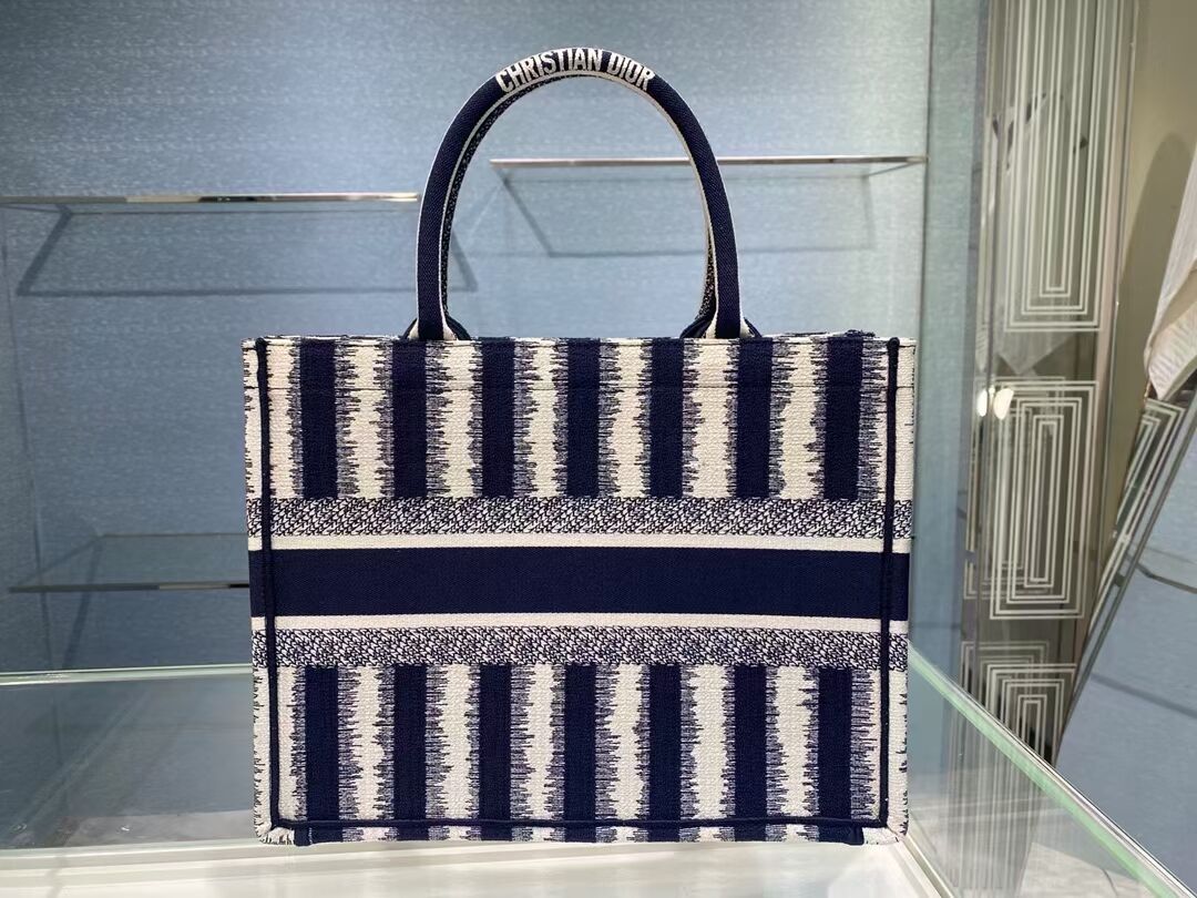 DIOR BOOK TOTE Blue D-Stripes Embroidery M1287Z