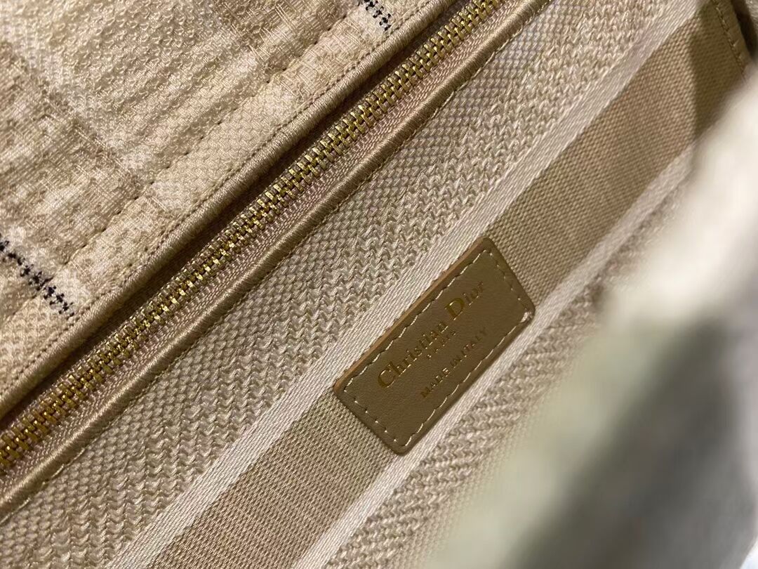 DIOR MEDIUM LADY D-LITE BAG Beige Stripes Embroidery M0565O