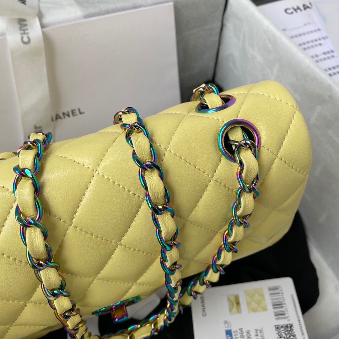 Chanel Classic Flap Shoulder Bag Original Sheepskin leather Colors Buckle Medium A01113 Yellow&Blue