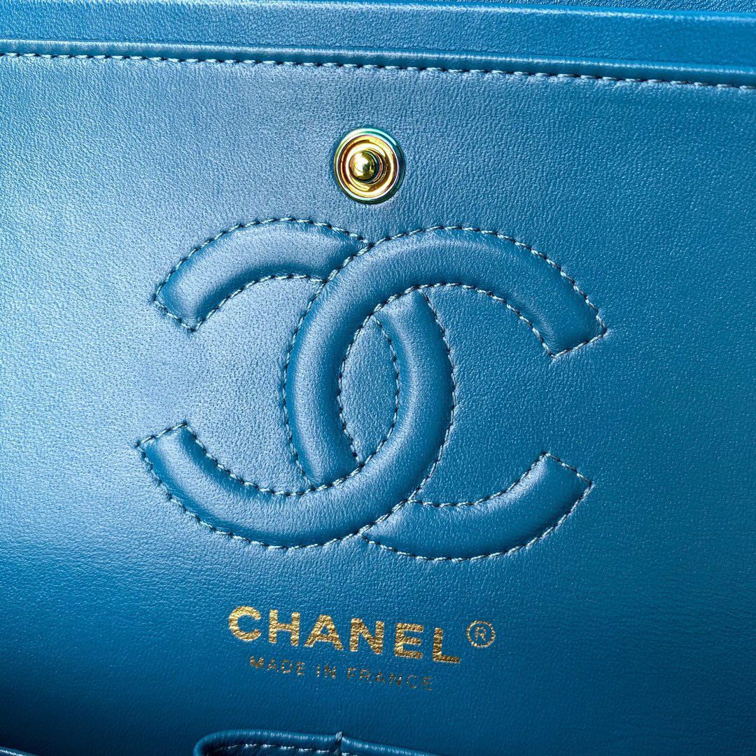 Chanel Classic Flap Shoulder Bag Original Sheepskin leather Colors Buckle Medium A01113 Yellow&Blue