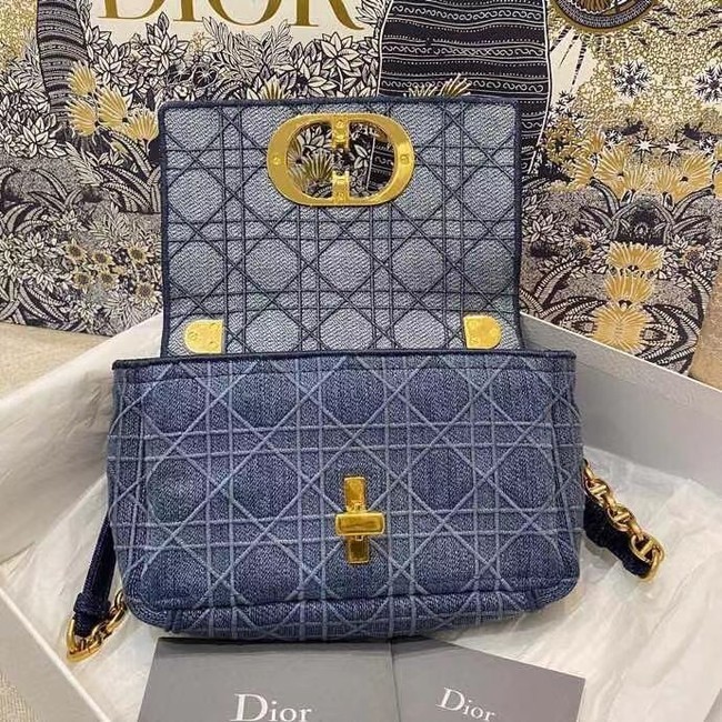 Dior SMALL DIOR CARO BAG Cannage Embroidery with Straw Effect M9241 blue