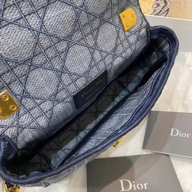 Dior SMALL DIOR CARO BAG Cannage Embroidery with Straw Effect M9241 blue