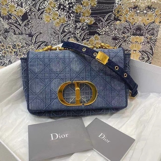 Dior SMALL DIOR CARO BAG Cannage Embroidery with Straw Effect M9241 blue