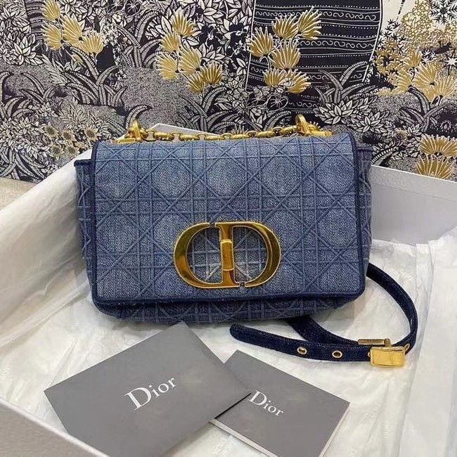 Dior SMALL DIOR CARO BAG Cannage Embroidery with Straw Effect M9241 blue