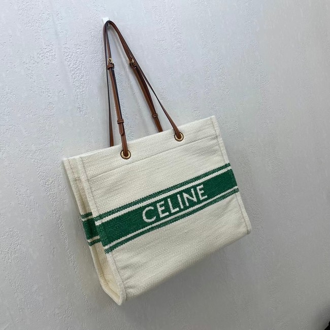 Celine SQUARED CABAS CELINE IN PLEIN SOLEIL TEXTILE AND CALFSKIN 192172 GREEN&TAN